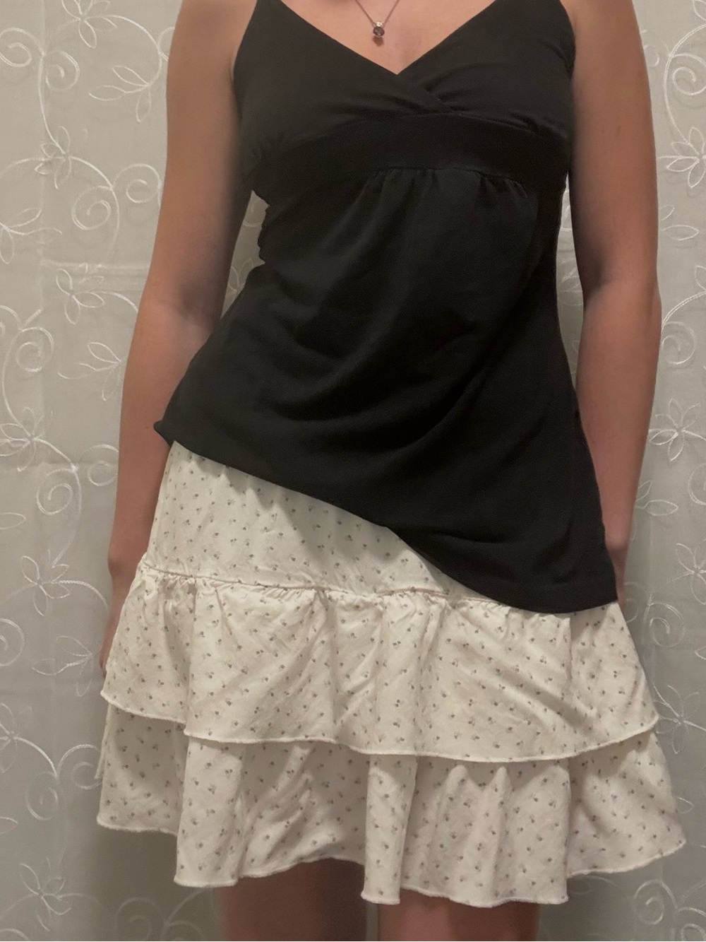 Brandy Melville Cream Floral Mini Ruffle Skirt